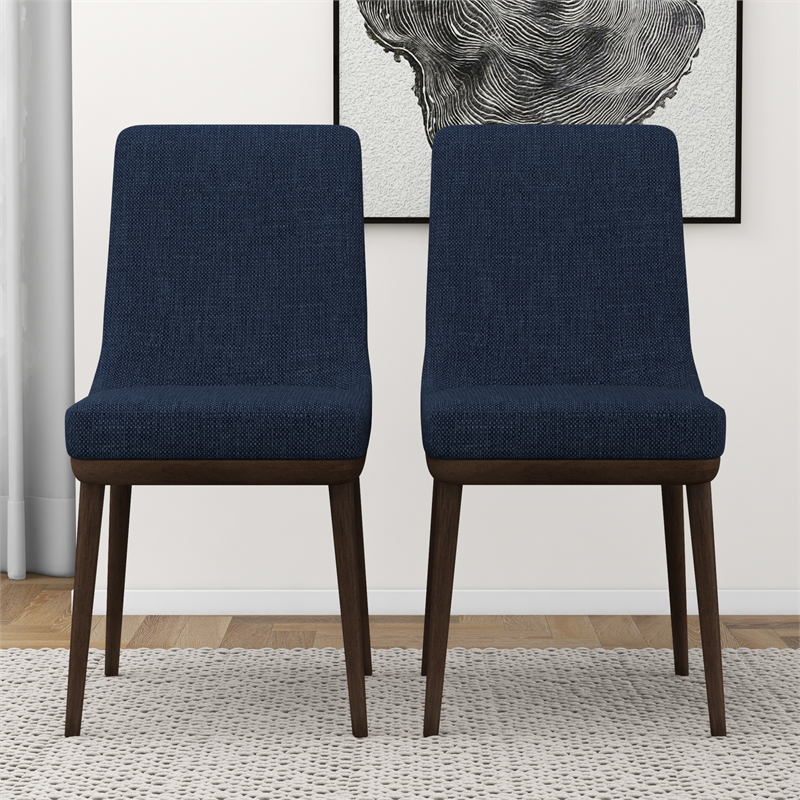 Grayson Mid-Century Modern Polyester Blend Fabric Dining Chair in Blue (Pair)