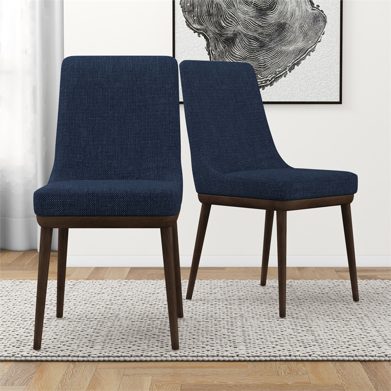 Grayson Mid-Century Modern Polyester Blend Fabric Dining Chair in Blue (Pair)
