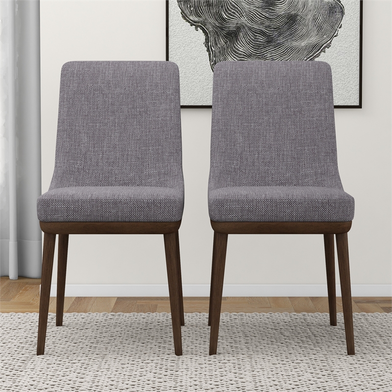 Grayson Mid-Century Modern Polyester Blend Fabric Dining Chair in Gray (Pair)