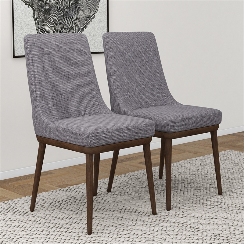 Grayson Mid-Century Modern Polyester Blend Fabric Dining Chair in Gray (Pair)