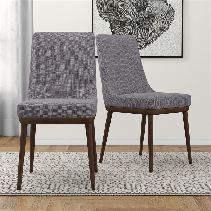 Grayson Mid-Century Modern Polyester Blend Fabric Dining Chair in Gray (Pair)