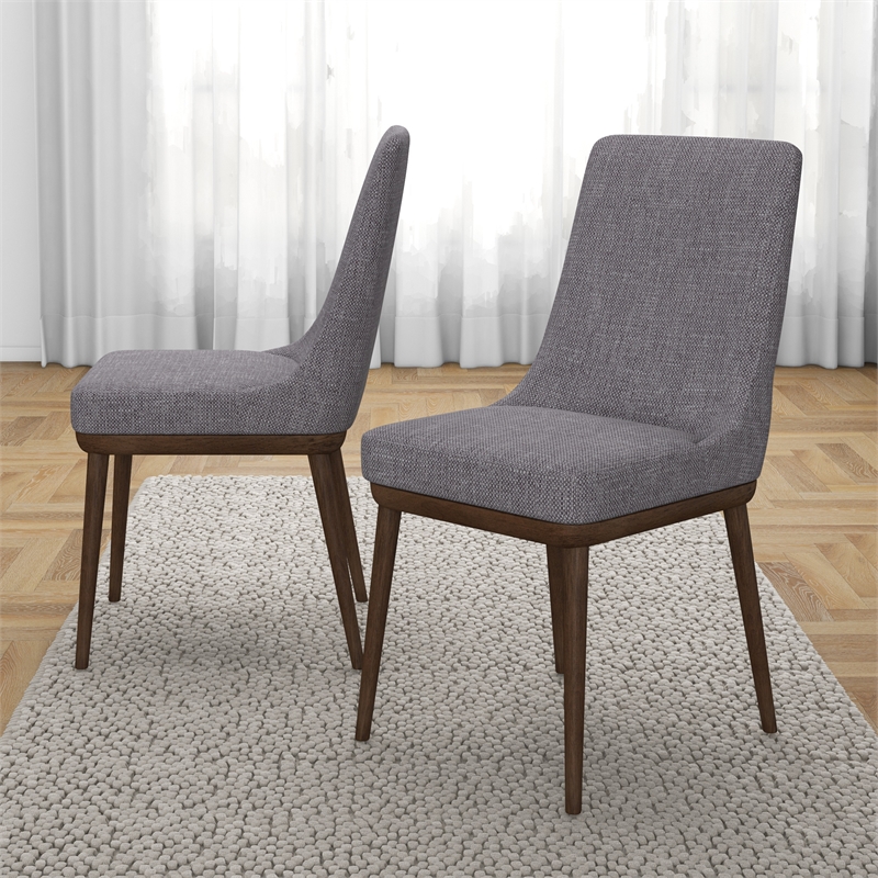 Grayson Mid-Century Modern Polyester Blend Fabric Dining Chair in Gray (Pair)