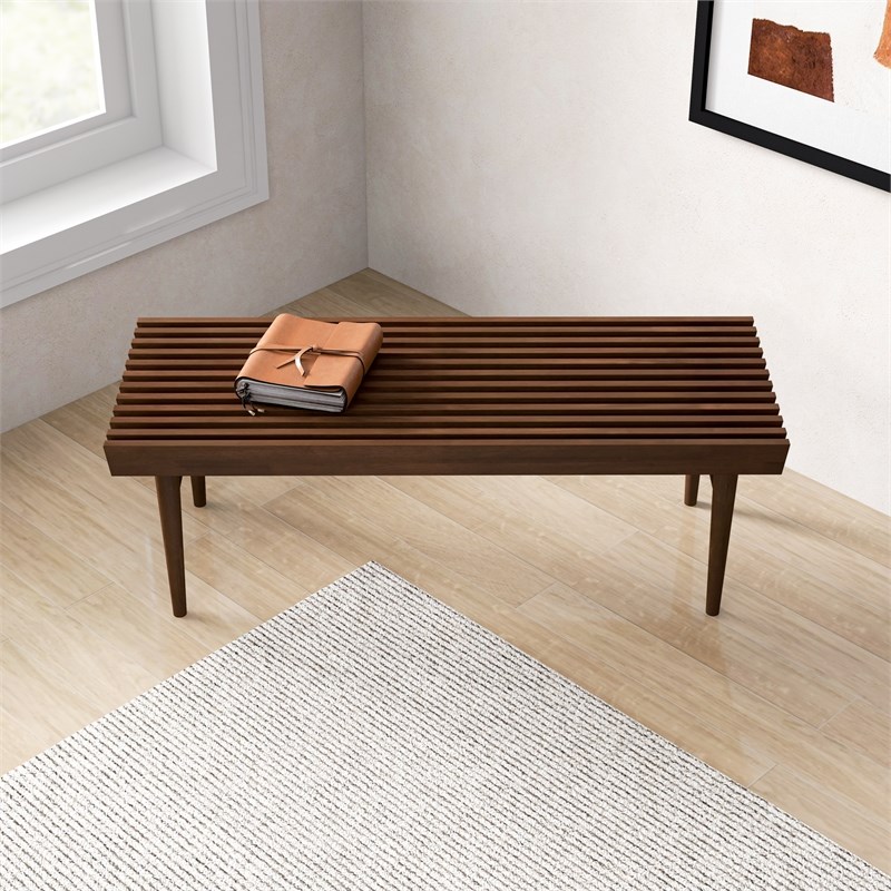 Felicity Mid-Century Modern Rectangular Solid Wood Bench in Brown