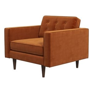 Harriet Mid Century Modern Style Tufted  Wide Velvet Armchair in Orange