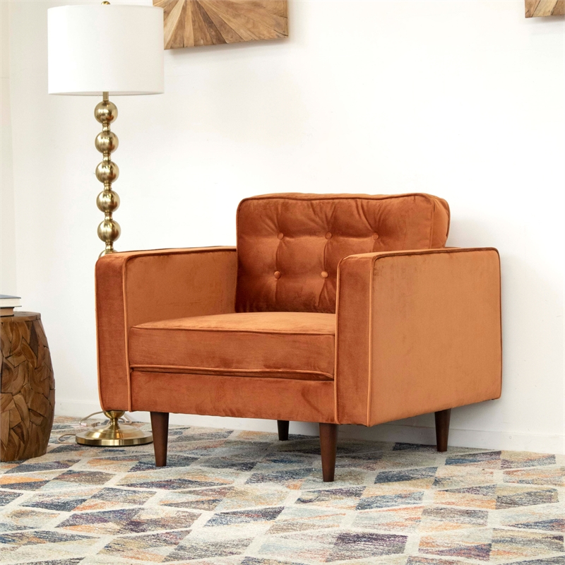 Mid Century Harriet Orange Velvet Accent Chair ASH4920
