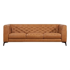 flore mid-century modern cushion back genuine leather sofa