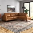 Milton Modern Living Room Top Leather Corner Sectional Sofa in Cognac Tan