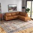 Milton Modern Living Room Top Leather Corner Sectional Sofa in Cognac Tan