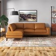 Milton Modern Living Room Top Leather Corner Sectional Sofa in Cognac Tan
