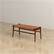 Sam Mid-Century Modern Genuine Leather Upholstered Bench in Tan