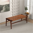 Sam Mid-Century Modern Genuine Leather Upholstered Bench in Tan