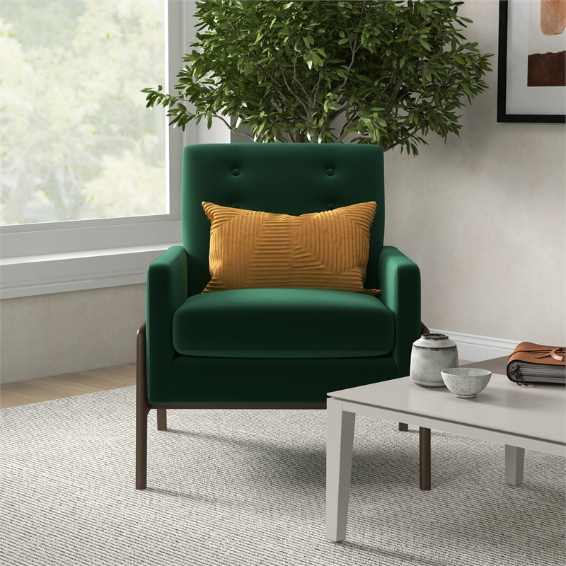 Steven Mid Century Modern Tufted Green Velvet Accent Armchair