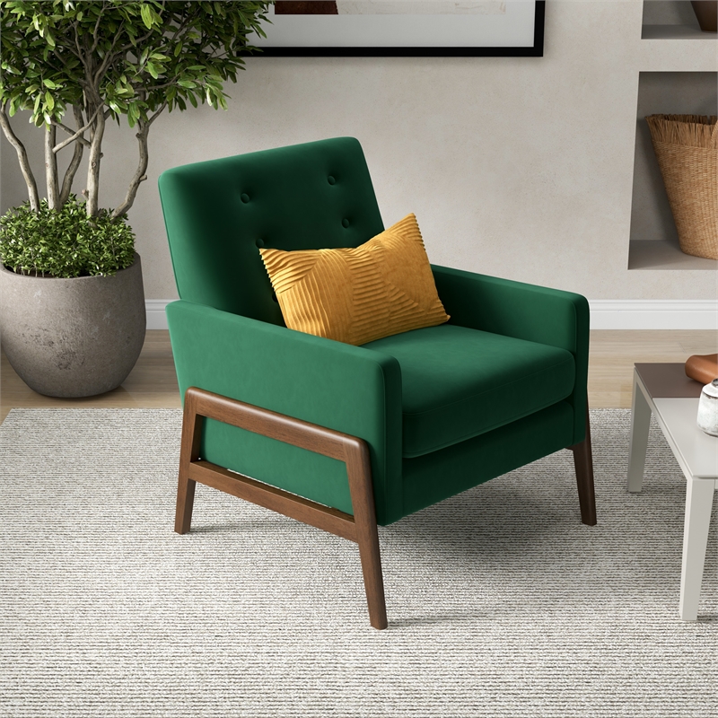 Steven Mid Century Modern Tufted Green Velvet Accent Armchair