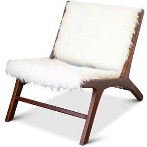 tume mid-century modern  tight back genuine fur lounge chair  in white