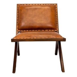 Malon Mid Century Modern Tight Back Genuine Leather Lounge Chair in Tan