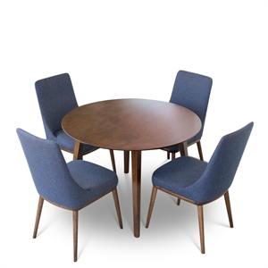 ilona 5-piece mid-century modern dining set w/ 4 fabric dining chairs in blue