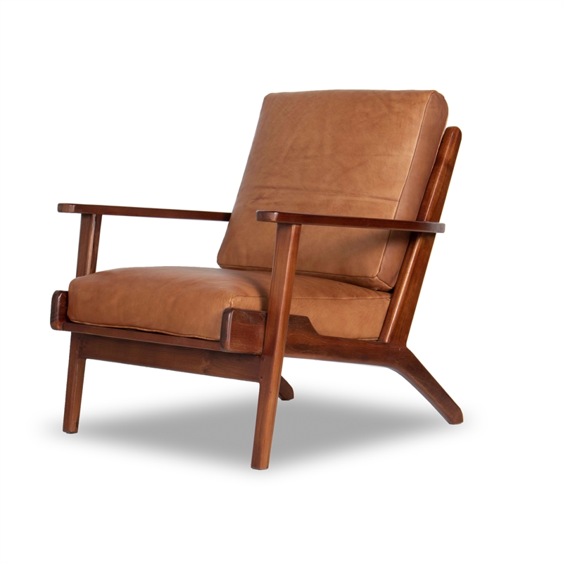 Mid Century Modern Kalley Cognac Tan Leather Accent Chair