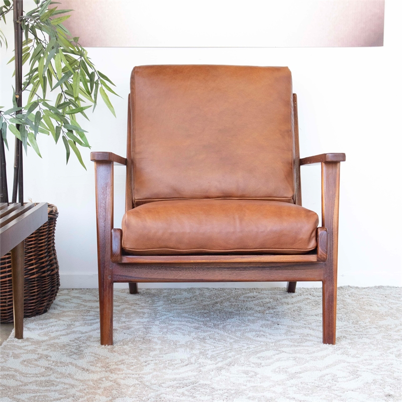 Mid Century Modern Kalley Brown Leather Accent Chair ASH4393