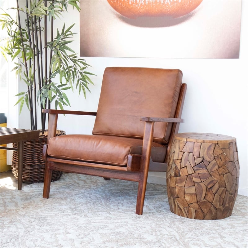 Mid Century Modern Kalley Brown Leather Accent Chair ASH4393