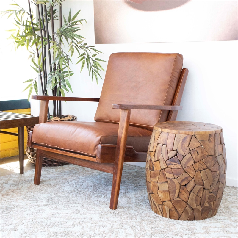 Mid Century Modern Kalley Brown Leather Accent Chair ASH4393