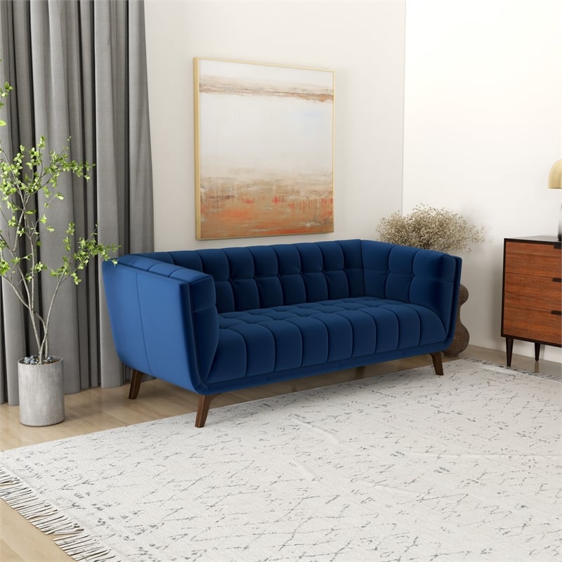 Allen Modern Chesterfield Tufted Velvet Living Room Sofa in Navy Blue