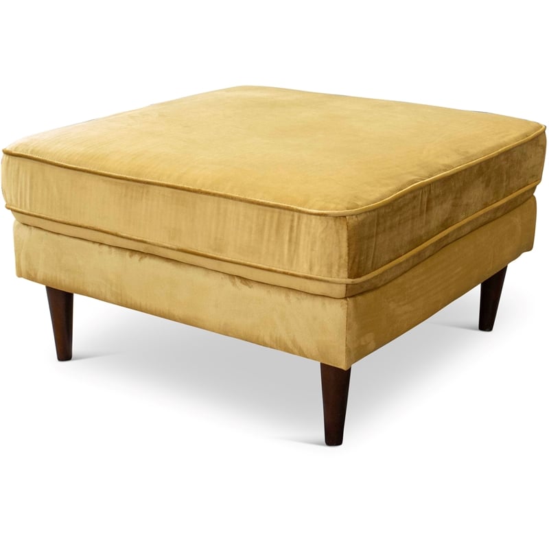 Hudson Mid-Century Modern Living Room Square Velvet Ottoman in Gold