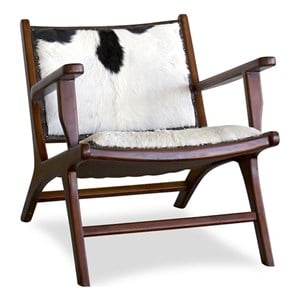 Belzoni Genuine Fur Mid Century Furniture Style Comfy Armchair in Black White