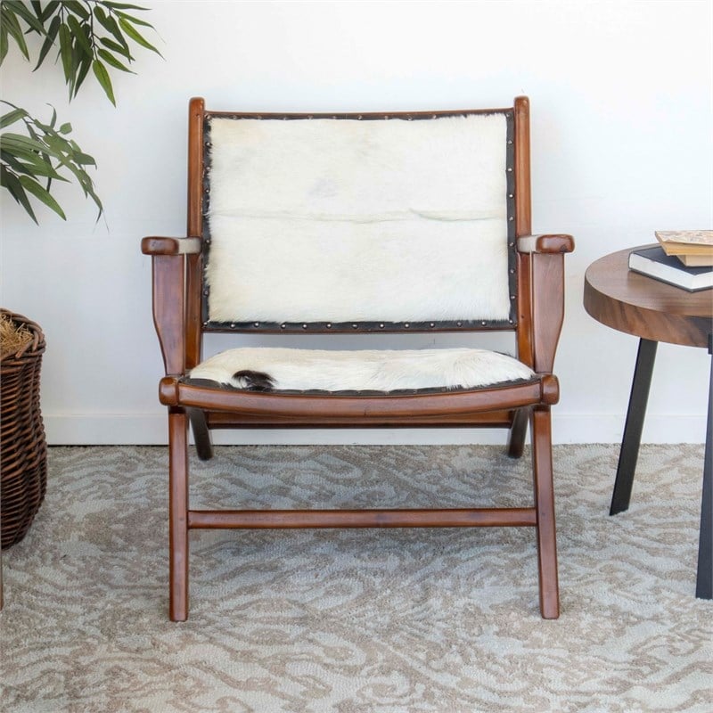 Belzoni Genuine Fur Mid Century Furniture Style Comfy Armchair in Black White