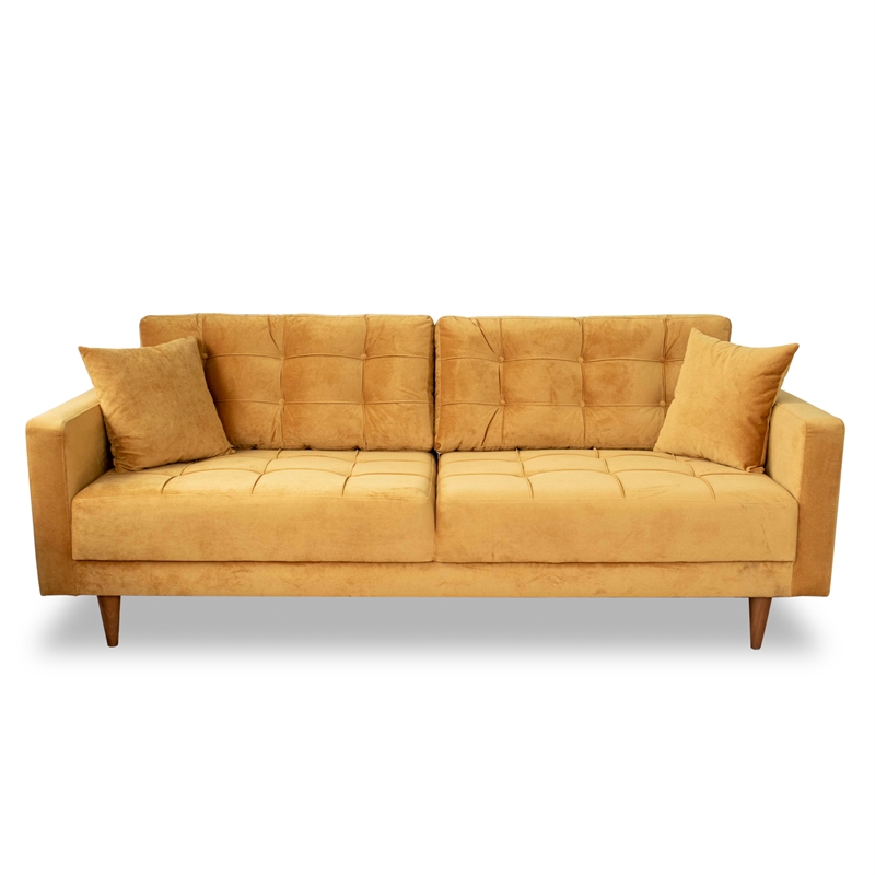 Mid Century Modern Deven Yellow Sofa, Mid Century Modern Milton Tan Leather Sectional Sofa