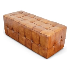 Bumble Mid-Century Modern Rectangular Genuine Leather Upholstered Bench in Tan