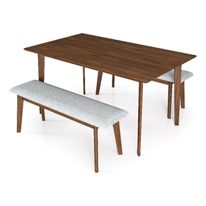 Abel Modern Solid Wood Walnut Kitchen & Dining Room 3 Piece Furniture Set