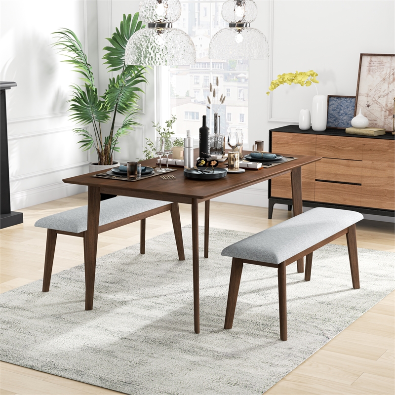 Abel Modern Solid Wood Walnut Kitchen & Dining Room 3 Piece Furniture Set