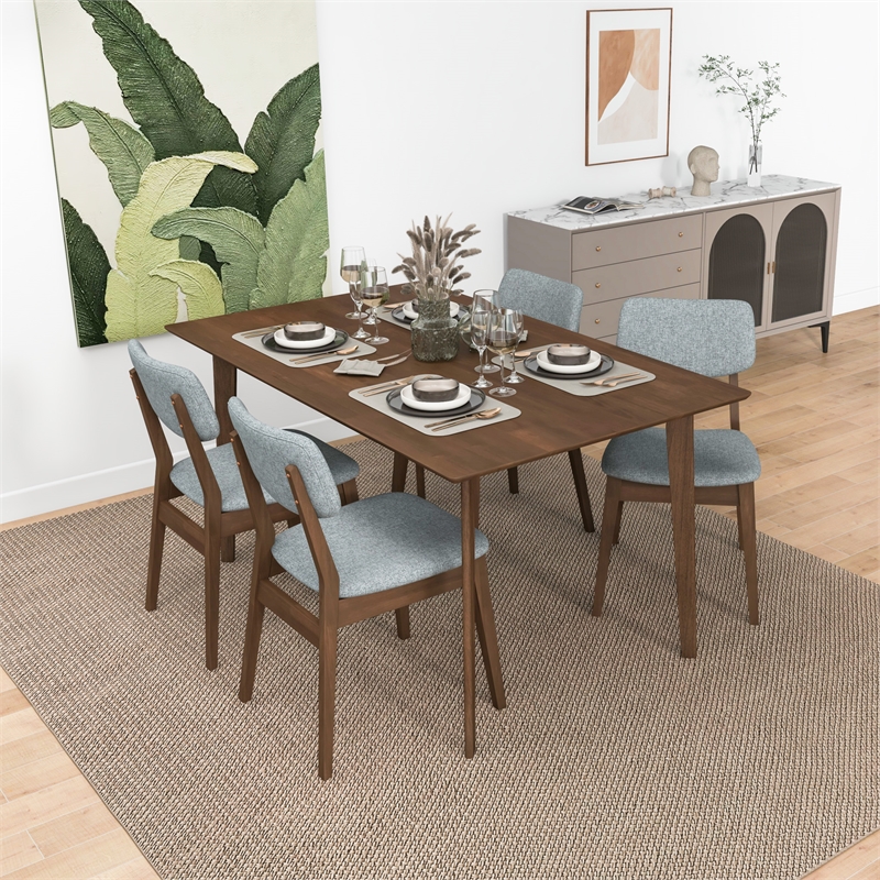 Adam Modern Solid Wood Walnut Dining Room & Kitchen Table and Chair Set of 4