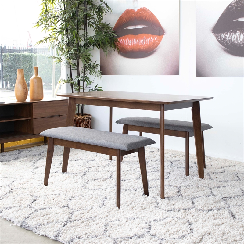 Aria Modern Solid Wood Walnut Kitchen & Dining Room 3 Piece Furniture Set