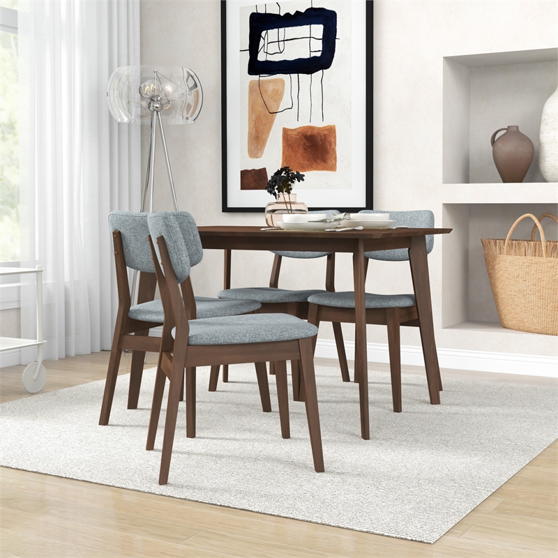 Akira Modern Solid Wood Walnut Kitchen & Dining Room Table and Chairs for 4