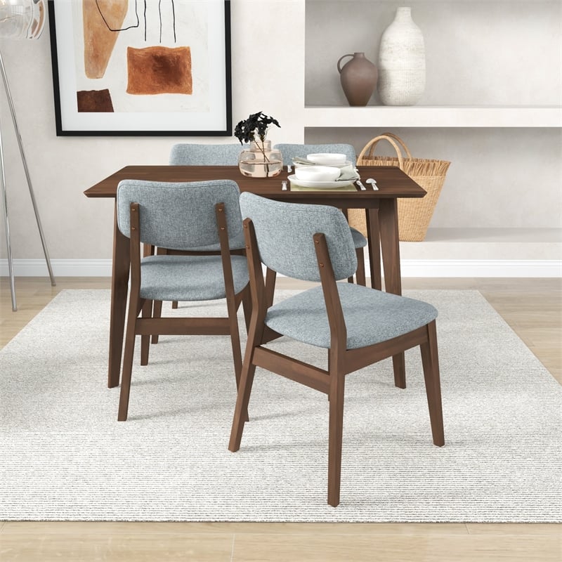 Akira Modern Solid Wood Walnut Kitchen & Dining Room Table and Chairs for 4