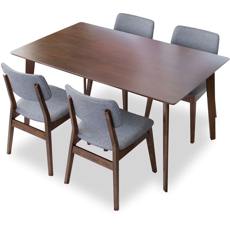 Akira Modern Solid Wood Walnut Kitchen & Dining Room Table and Chairs for 4
