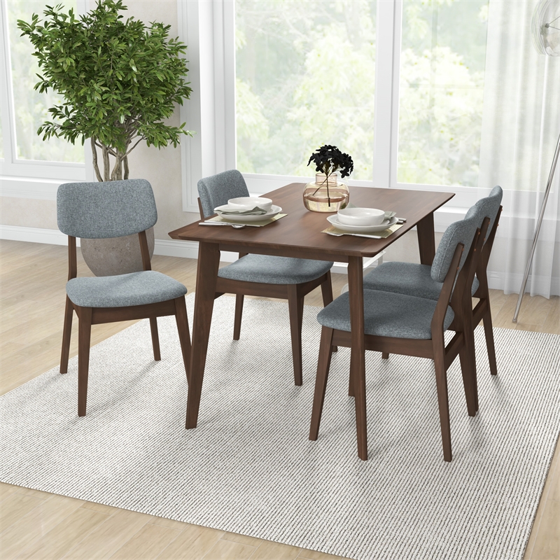 Akira Modern Solid Wood Walnut Kitchen & Dining Room Table and Chairs for 4