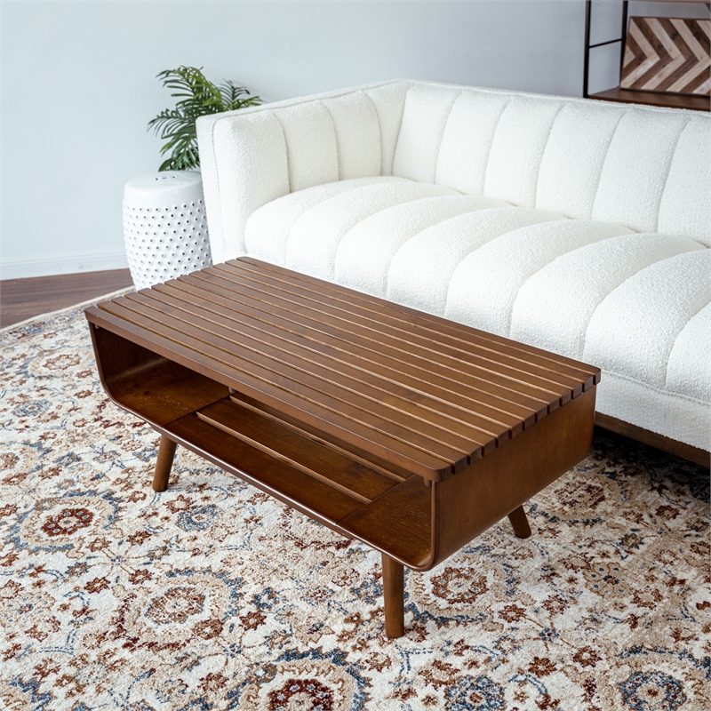 Connor Mid-Century Modern Rectangular Solid Wood Coffee Table in Brown