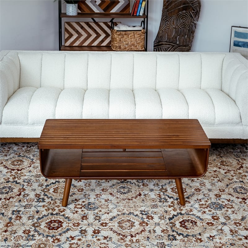 Connor Mid-Century Modern Rectangular Solid Wood Coffee Table in Brown