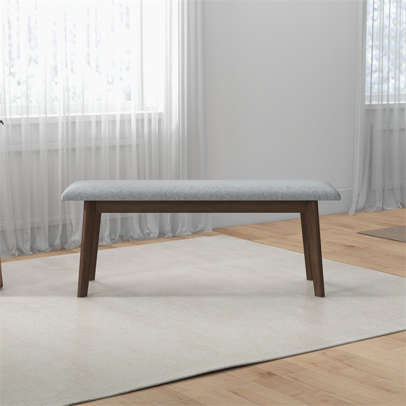 Aria Mid-Century Modern Design Large Fabric Upholstered Dining Bench in Gray