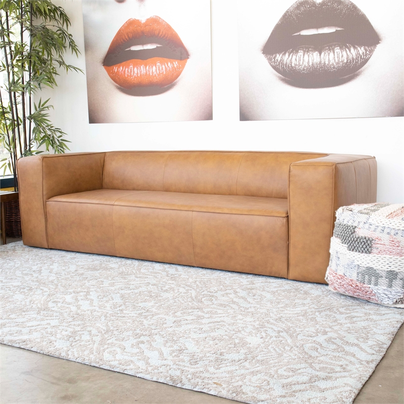 Mid Century Modern Upstate Tan Leather Sofa ASH2872