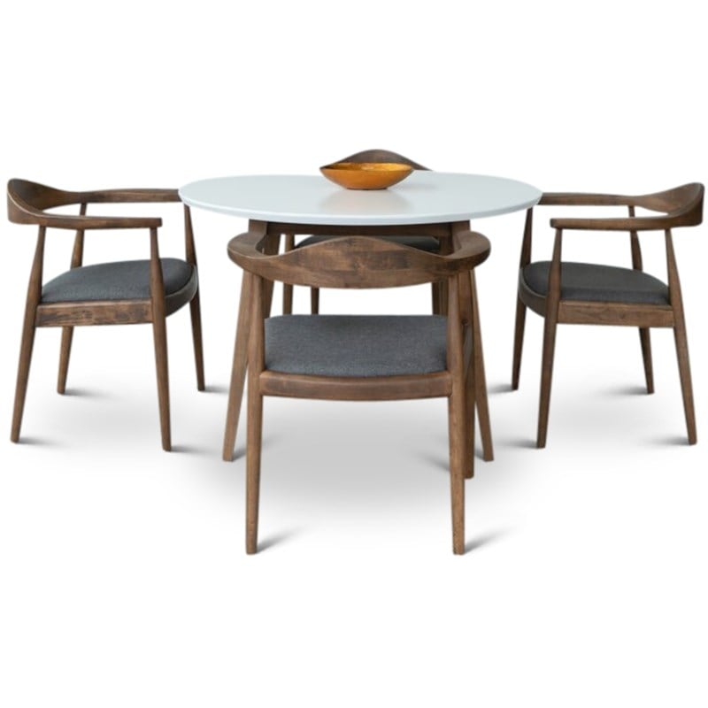 Eva Modern Solid Wood Walnut Dining Room & Kitchen Table and Chair Set of 4