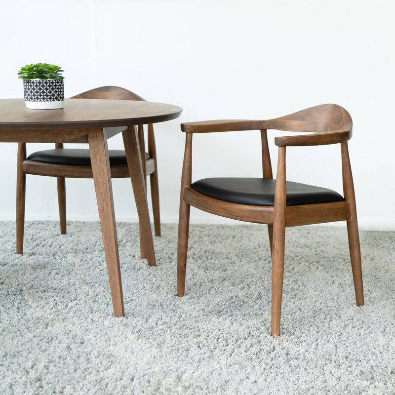 5-Piece Ellen Mid-Century Dining Set Solid Wood Walnut Table and Black Chairs