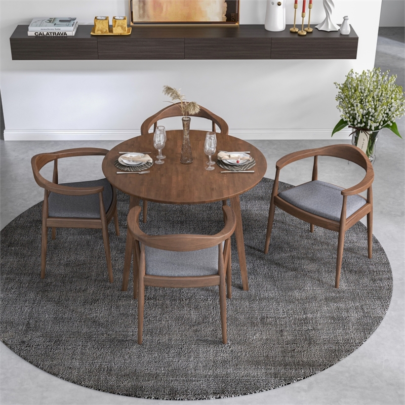 Ellison Modern Solid Wood Walnut Kitchen & Dining Room Table and Chairs for 4