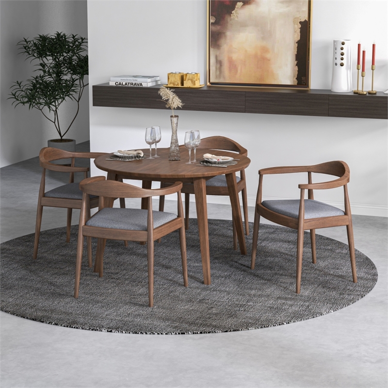 Ellison Modern Solid Wood Walnut Kitchen & Dining Room Table and Chairs for 4