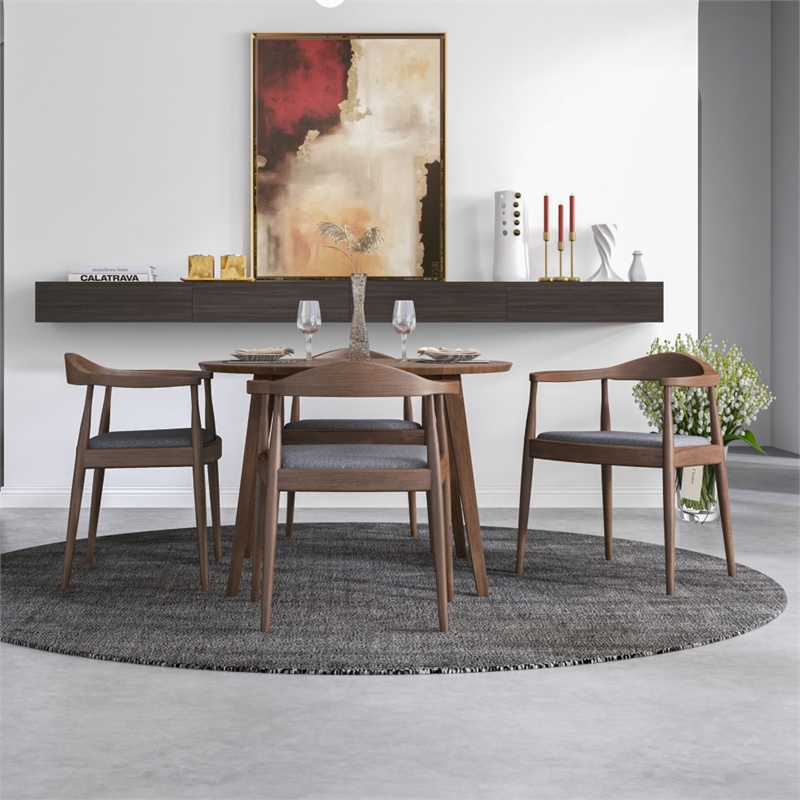 Ellison Modern Solid Wood Walnut Kitchen & Dining Room Table and Chairs for 4