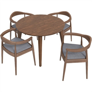 Ellison Modern Solid Wood Walnut Kitchen & Dining Room Table and Chairs for 4