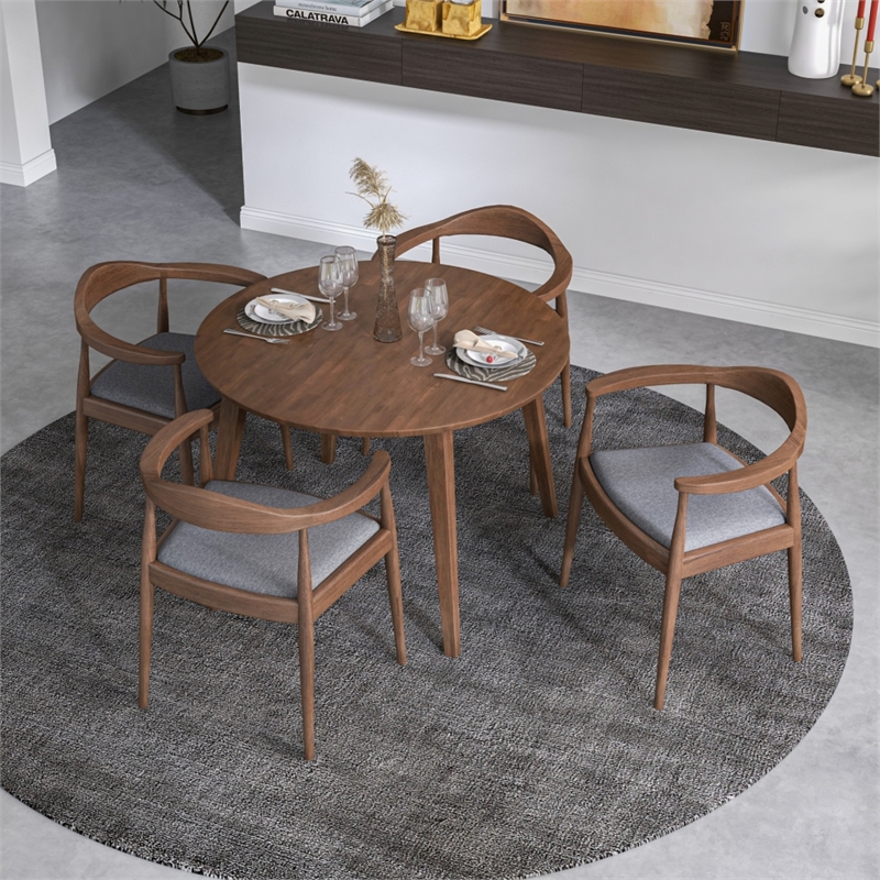 Ellison Modern Solid Wood Walnut Kitchen & Dining Room Table and Chairs for 4