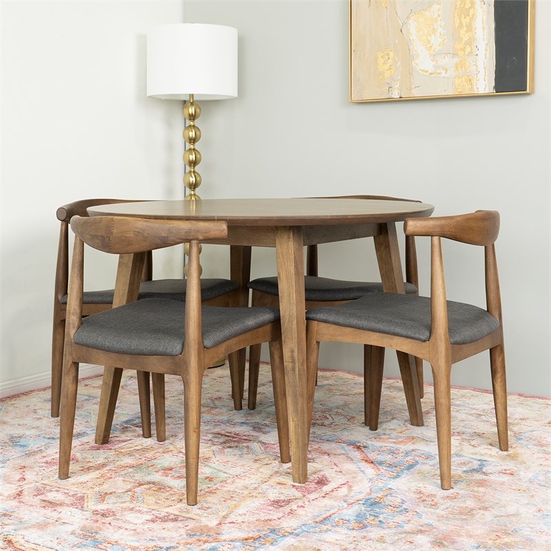 Eris Modern Solid Wood Walnut Dining Room & Kitchen Table and Chairs for 4